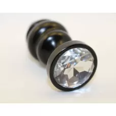 Черная фигурная анальная пробка с прозрачным кристаллом - 8,2 см прозрачный 