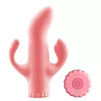 Розовый вибратор с клиторальным и анальным отростками - 15,2 см розовый 