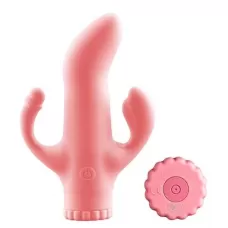 Розовый вибратор с клиторальным и анальным отростками - 15,2 см розовый 