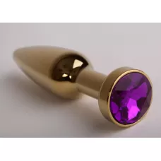 Золотистая анальная пробка с фиолетовым кристаллом - 11,2 см фиолетовый 