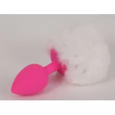 Розовая анальная пробка с белым хвостом  Задорный Кролик белый 
