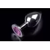 Большая серебристая анальная пробка с круглым кончиком и ярким фиолетовым кристаллом - 9 см фиолетовый 