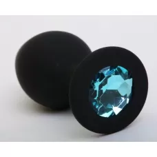 Чёрная силиконовая пробка с голубым стразом - 9,5 см нежно-голубой 