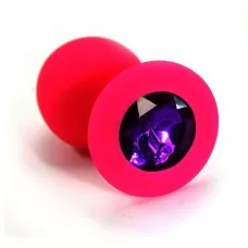 Розовая силиконовая анальная пробка с темно-фиолетовым кристаллом - 7 см фиолетовый 