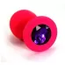 Розовая силиконовая анальная пробка с темно-фиолетовым кристаллом - 7 см фиолетовый 