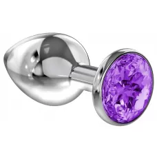 Большая серебристая анальная пробка Diamond Purple Sparkle Large с фиолетовым кристаллом - 8 см фиолетовый 
