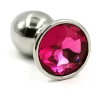 Серебристая малая анальная пробка с ярко-розовым кристаллом - 7 см ярко-розовый 