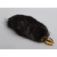 Золотистая анальная пробка с хвостом  Королевская лиса черный 