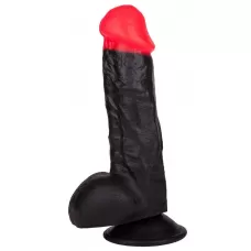 Чёрный фаллоимитатор с красной головкой - 17 см черный с красным 