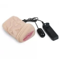 Мастурбатор-вагина из кибер-кожи с выносным пультом управления вибрацией телесный 
