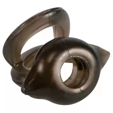 Черное эрекционное кольцо с петлёй для мошонки Bad Kitty черный 