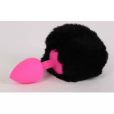 Розовая анальная пробка с черным хвостом  Задорный Кролик черный 