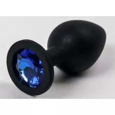 Черная силиконовая анальная пробка с синим кристаллом - 9,5 см синий 