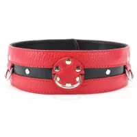 Красно-чёрный кожаный ошейник увеличенного размера красный с черным 