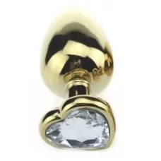 Золотистая пробка с прозрачным кристаллом-сердечком - 8 см прозрачный 