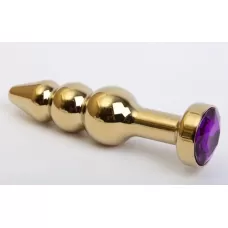 Золотистая анальная ёлочка с фиолетовым кристаллом - 11,2 см фиолетовый 