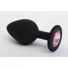 Чёрная силиконовая пробка с розовым стразом - 7,1 см розовый 