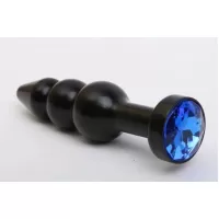 Чёрная анальная ёлочка с синим кристаллом - 11,2 см синий 