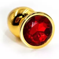 Золотистая алюминиевая анальная пробка с красным кристаллом - 6 см красный 