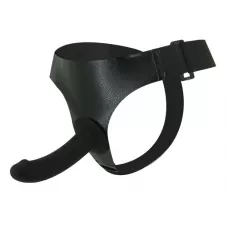 Страпон на эластичных ремнях Ultra Harness Les Dildo - 15 см черный 