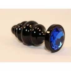 Черная фигурная анальная пробка с синим кристаллом - 8,2 см синий 