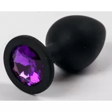 Черная силиконовая анальная пробка с фиолетовым кристаллом - 9,5 см фиолетовый 