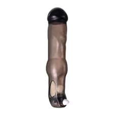Закрытая фаллическая насадка на пенис с кольцом для фиксации  вибропулей дымчатый 