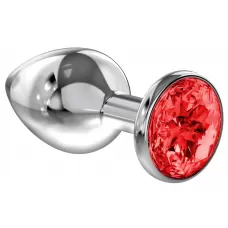 Большая серебристая анальная пробка Diamond Red Sparkle Large с красным кристаллом - 8 см красный 