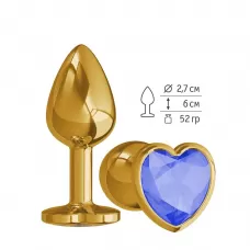 Золотистая анальная втулка с синим кристаллом-сердцем - 7 см синий 