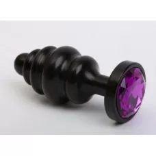 Черная фигурная анальная пробка с фиолетовым кристаллом - 8,2 см фиолетовый 