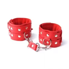 Красные кожаные наручники с велюровой подкладкой красный 