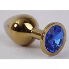 Золотистая анальная пробка с синим кристаллом - 8,2 см синий 