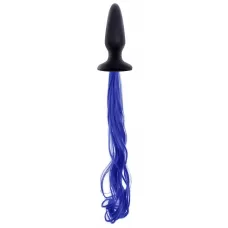 Чёрная анальная пробка с синим хвостом Unicorn Tails Blue синий с черным 