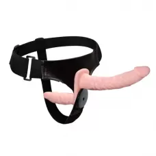 Женский страпон с вибрацией и вагинальной пробкой Ultra Passionate Harness - 18 см телесный с черным 