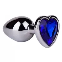Серебристая анальная втулка с синим кристаллом-сердцем - 7 см синий 
