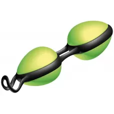 Зелёные вагинальные шарики на чёрной сцепке Joyballs Secret лаймовый 