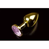 Маленькая золотистая анальная пробка с круглым кончиком и розовым кристаллом - 7 см розовый 