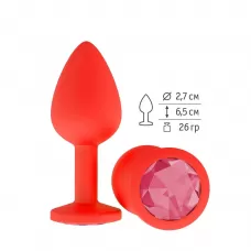 Красная анальная втулка с малиновым кристаллом - 7,3 см малиновый 