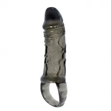 Фаллическая насадка на пенис с подхватом мошонки - 15 см дымчатый 