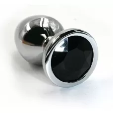 Серебристая алюминиевая анальная пробка с чёрным кристаллом - 6 см черный 