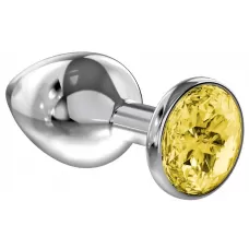 Малая серебристая анальная пробка Diamond Yellow Sparkle Small с жёлтым кристаллом - 7 см желтый 
