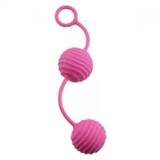 Розовые вагинальные шарики с ребристым рельефом розовый 