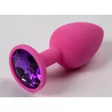Розовая анальная пробка с фиолетовым кристаллом - 9,5 см фиолетовый 