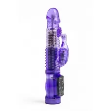 Фиолетовый вибратор-ротатор с клиторальным стимулятором - 22,5 см фиолетовый 