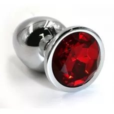 Серебристая алюминиевая анальная пробка с красным кристаллом - 7 см красный 