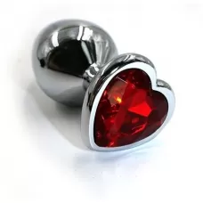 Серебристая анальная пробка с красным кристаллом-сердцем - 8,2 см красный 
