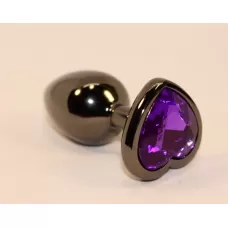 Чёрная анальная пробка с фиолетовым кристаллом-сердцем - 8 см фиолетовый 