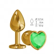 Золотистая анальная втулка с зеленым кристаллом-сердцем - 7 см зеленый 