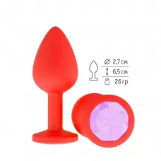 Красная анальная втулка с сиреневым кристаллом - 7,3 см сиреневый 