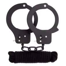 Чёрные наручники из листового металла в комплекте с веревкой BONDX METAL CUFFS LOVE ROPE SET черный 